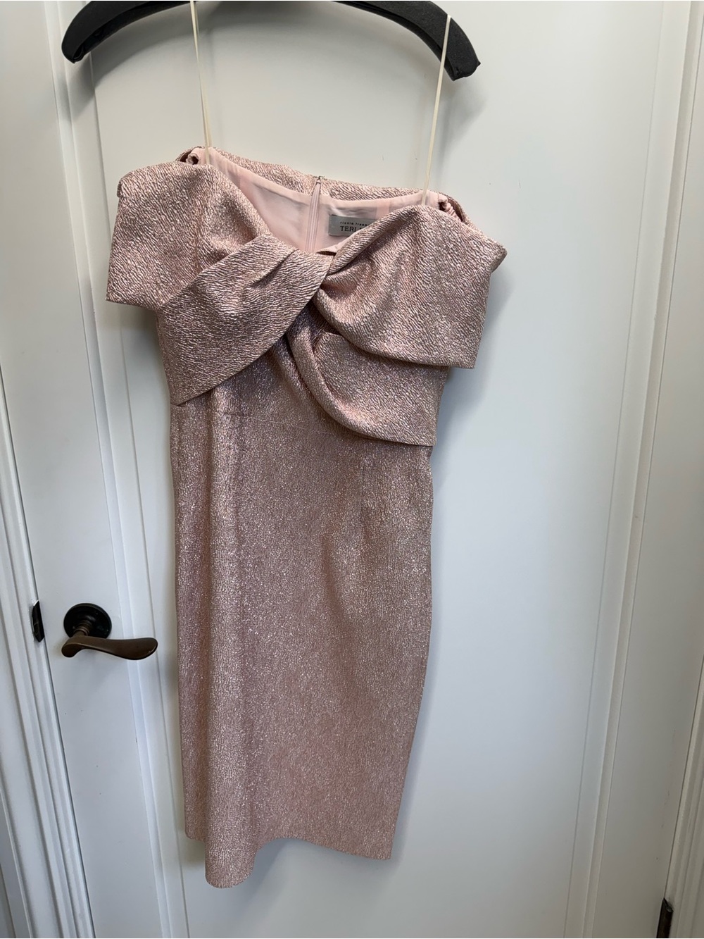 Teri Jon Rose Gold Twist-Front Dress